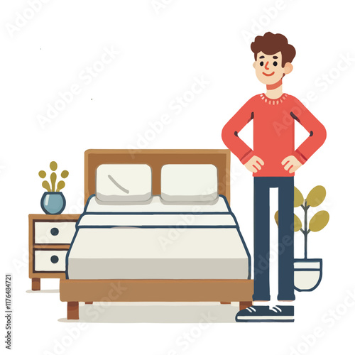 cartoon of a person with pride after making the bed