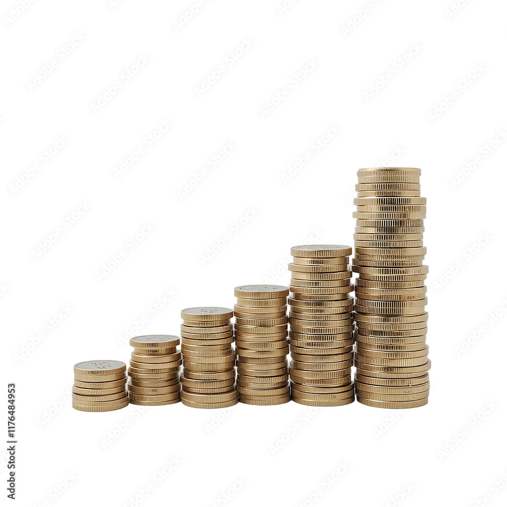 Progressive Stacks of Coins Representing Financial Growth Progressive Stacks of Coins Representing Financial Growth
