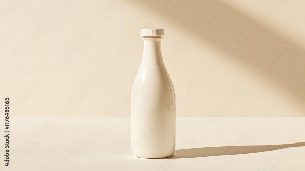 a white bottle sitting on a table with a shadow a white bottle sitting on a table with a shadow