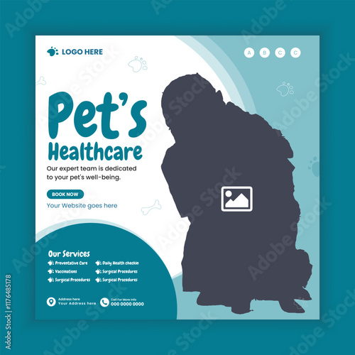 Pet Healthcare Social Media Post and Animal Healthcare Center services Instagram Post Square Flyer Design Template, pet care training services  web banner design