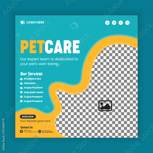 Pet Healthcare Social Media Post and Animal Healthcare Center services Instagram Post Square Flyer Design Template, pet care training services  web banner design