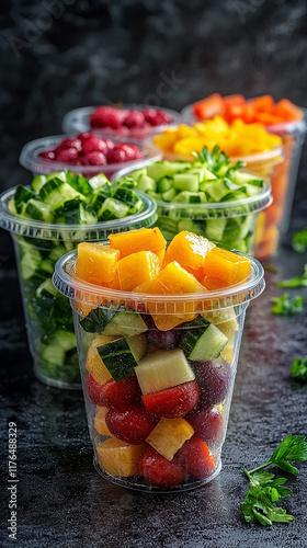Fresh Fruit Salad Cups  Mango  Cucumber  Raspberry  Tomato