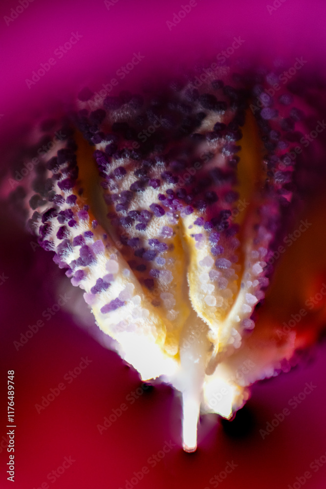 Macro photo of pistil and stamen of cyclamen (Cyclamen persicum)
