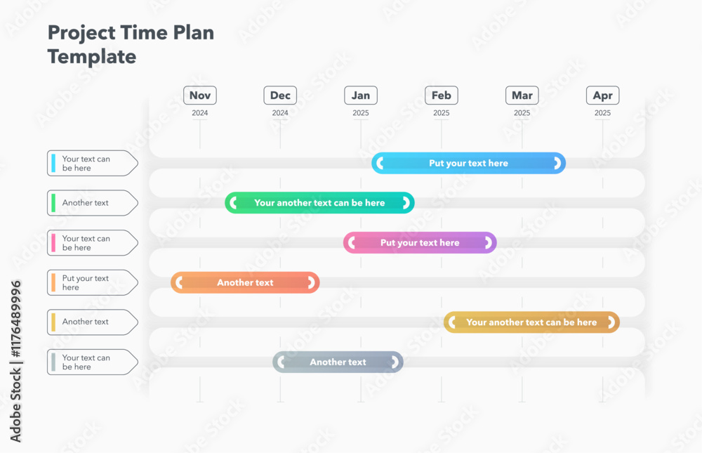 Project time plan template with six project tasks in time intervals. Can be used for your website or presentation. Project time plan template with six project tasks in time intervals. Can be used for your website or presentation.