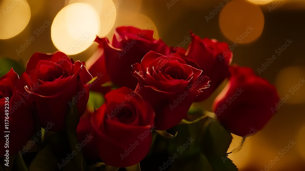 A close-up of a bouquet of roses with a soft romantic glow A close-up of a bouquet of roses with a soft romantic glow