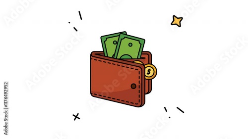 Animated wallet icon on transparent background, ecommerce animation, 4k video motion graphic with alpha channel, use for web design, mobile apps, ui design