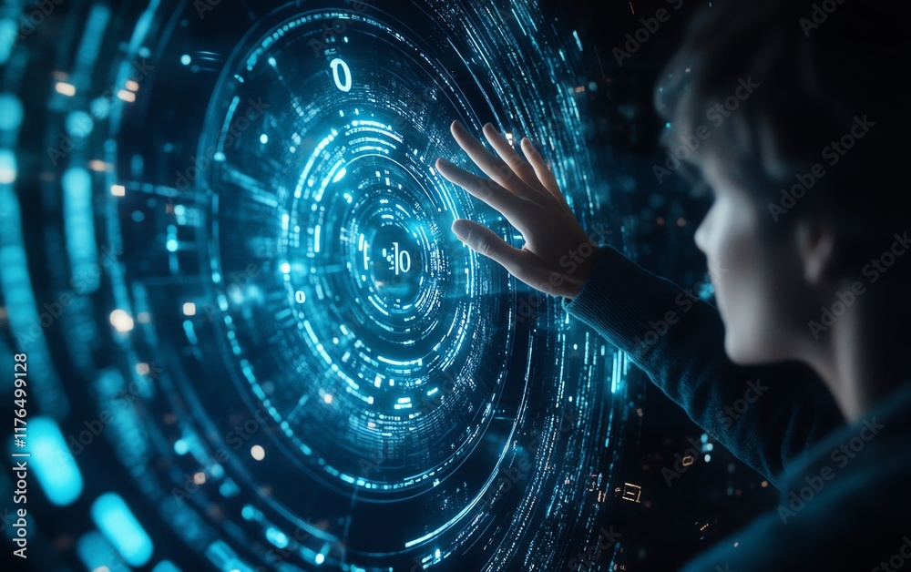 Digital holographic globe with numerical data, being interacted with by a hand, set against a dark blue technologyinspired background, symbolizing global connectivity Digital holographic globe with numerical data, being interacted with by a hand, set against a dark blue technologyinspired background, symbolizing global connectivity