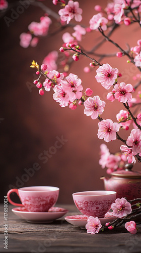 Pink Blossom Teacups Spring Tea Ceremony