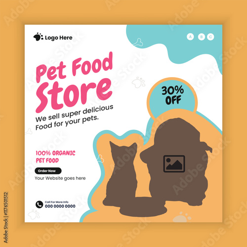 Pet Food Store Social Media Post and Animal Food  Instagram Post Square Flyer Design Template