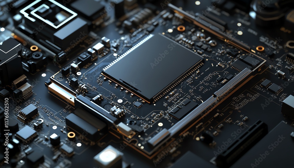Detailed view of a mobile phone s disassembled electronic chip and CPU, showcasing the processor and micro components, ideal for technologythemed ads Detailed view of a mobile phone s disassembled electronic chip and CPU, showcasing the processor and micro components, ideal for technologythemed ads