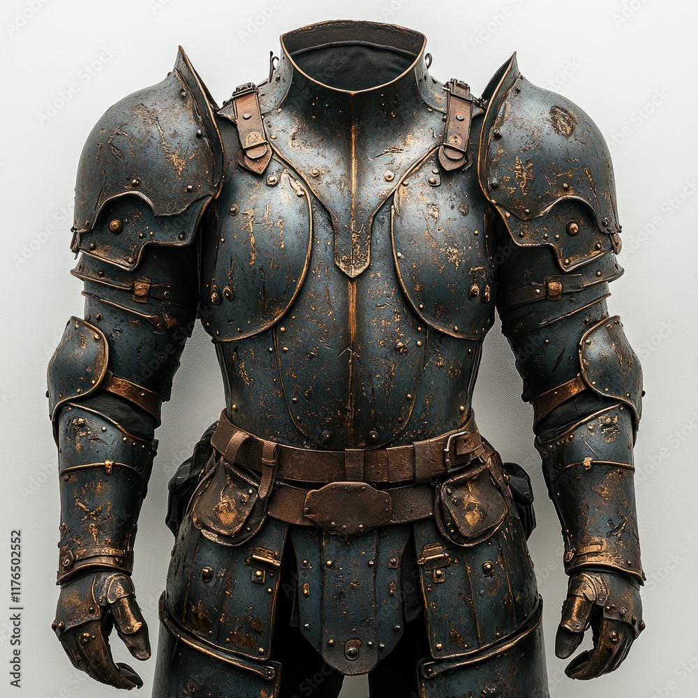 Fototapeta premium Aged, dark metal suit of armor.