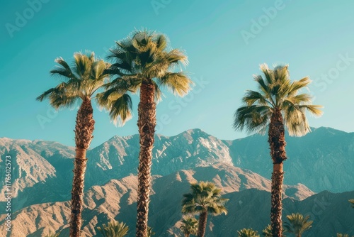Flawless Picture of Palm Trees and Mountain Range Background in La Quinta, California