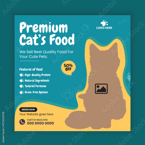 Pet Food Store Social Media Post and Animal Food  Instagram Post Square Flyer Design Template, pet food supplier web banner design