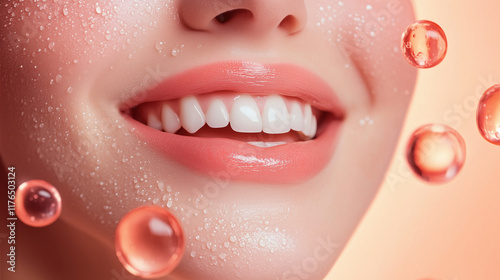Glowing Lips and Floating Vitamin E Capsules on a Minimalist Design photo