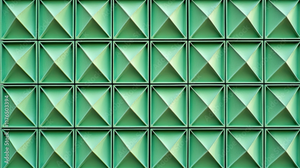 Abstract grid of green squares and diamonds arranged in a seamless geometric formation.