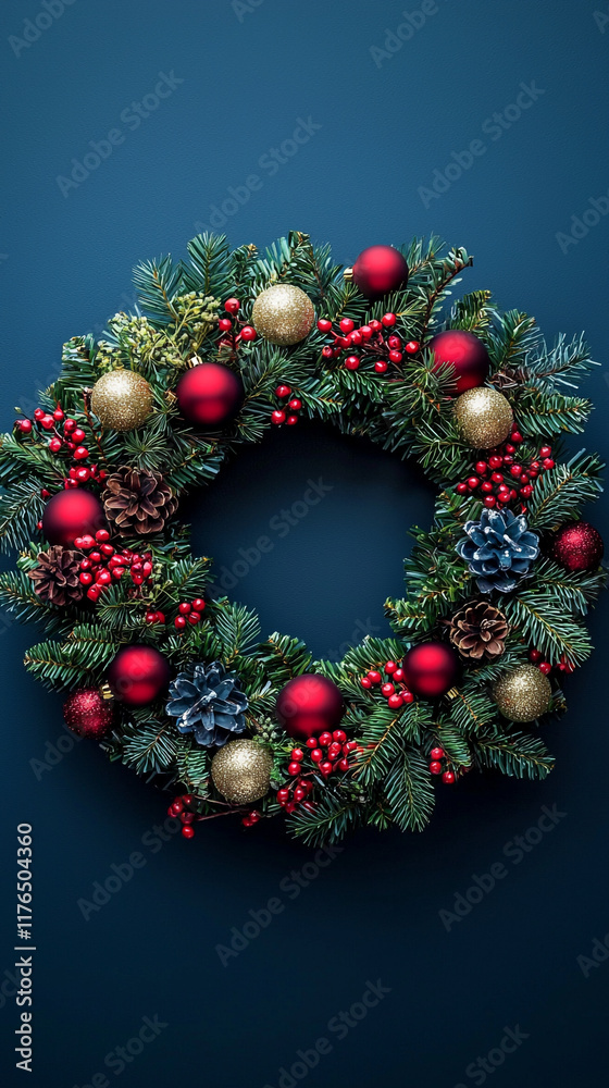 Festive Christmas Wreath with Red Gold Ornaments Festive Christmas Wreath with Red Gold Ornaments