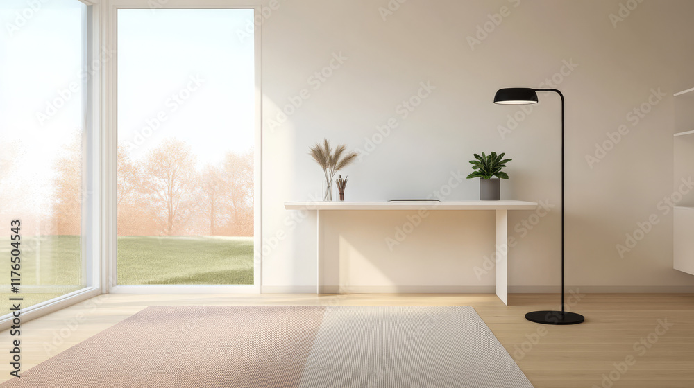 Obraz premium Modern minimalist interior design featuring natural light and elegant furnishings