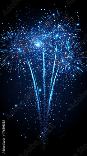 Blue Fireworks Display  Night Celebration  Sparkling Light Show