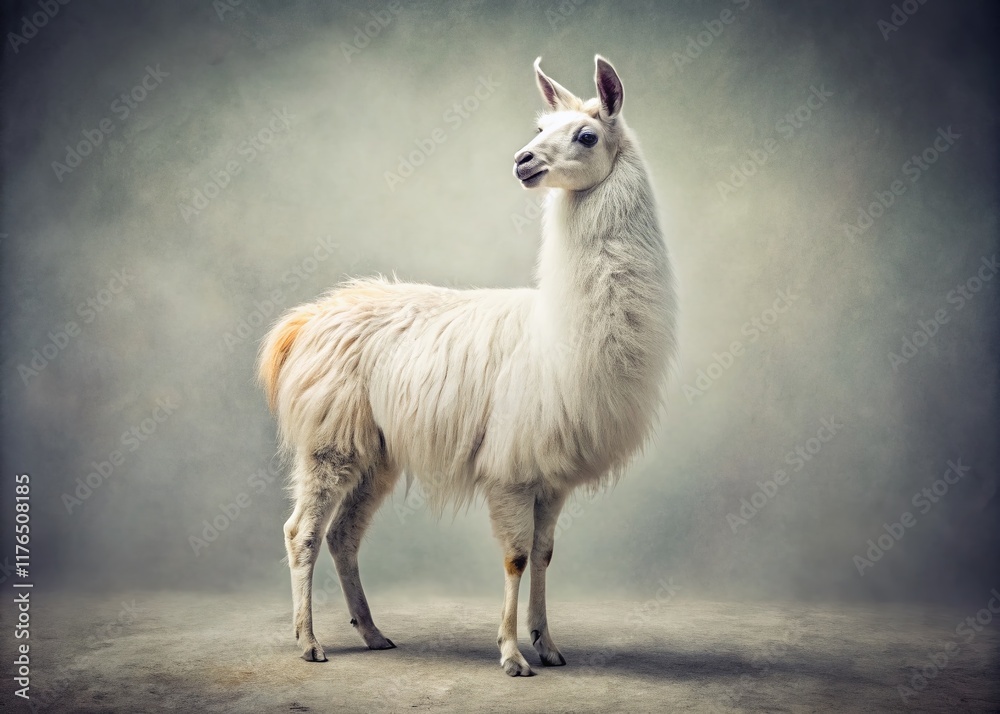 Obraz premium Vintage Style White Llama on White Background - Stock Photo