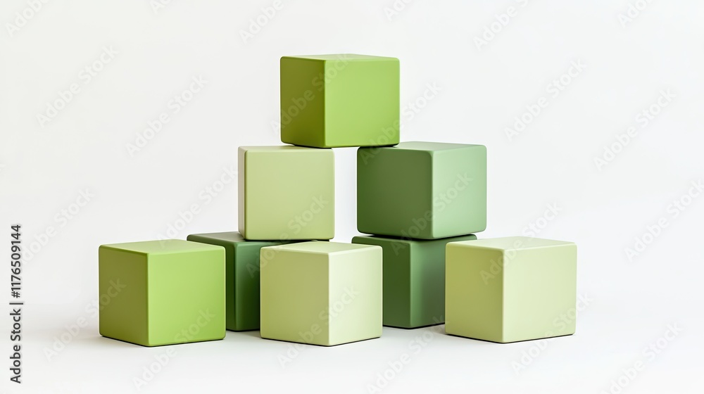 Dynamic composition of green cubes in varying shades, stacked in a D perspective with light and shadow effects. Dynamic composition of green cubes in varying shades, stacked in a D perspective with light and shadow effects.
