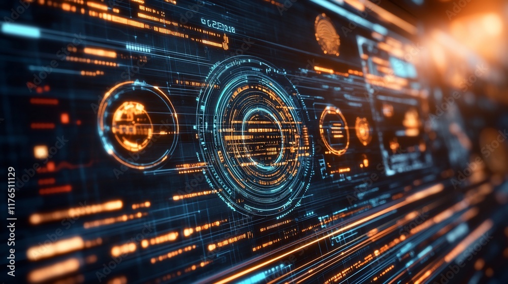 Obraz premium Digital interface data analysis, futuristic technology background