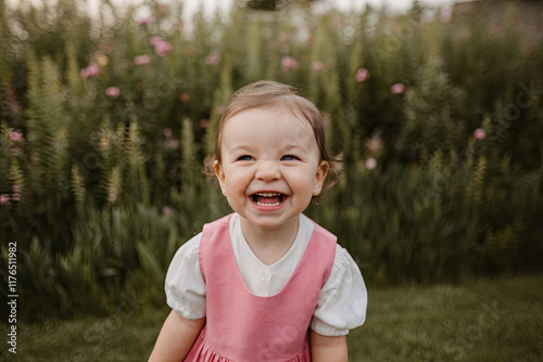 Child smiling brightly with pure joy and happiness photo