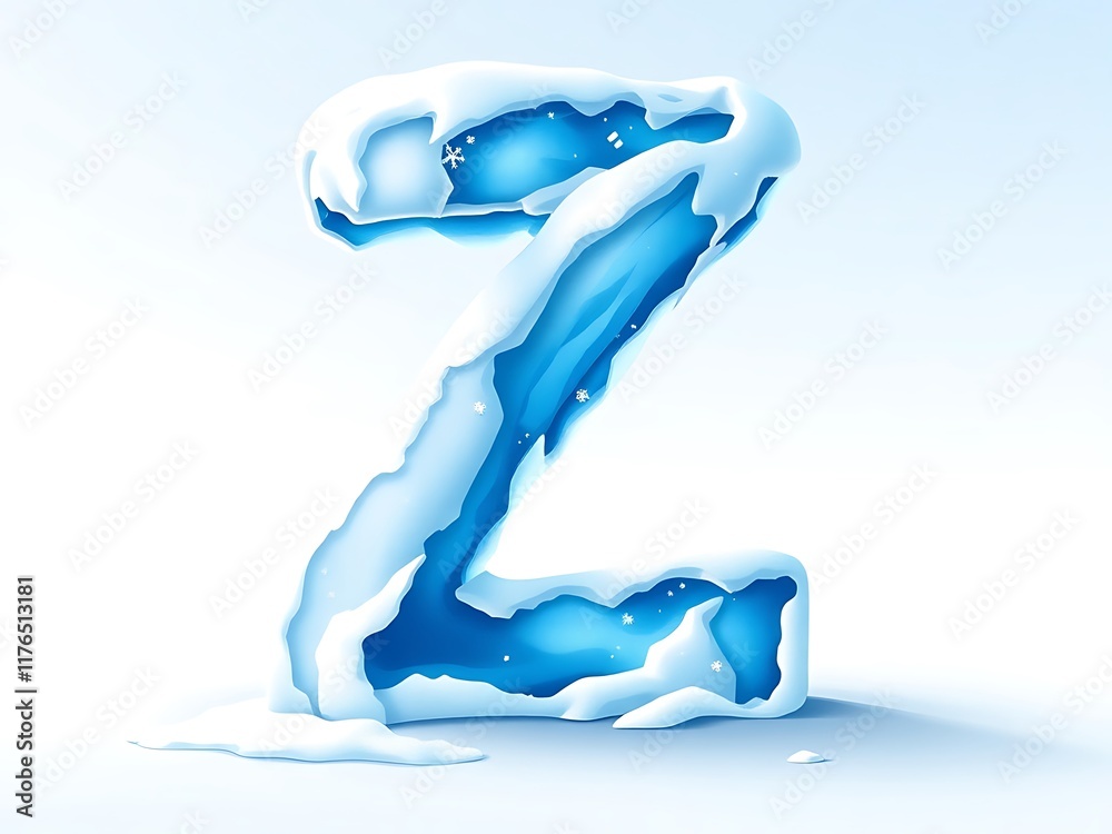 Frozen Letter Z with Sparkling Ice and Snow. AI Generated Frozen Letter Z with Sparkling Ice and Snow. AI Generated