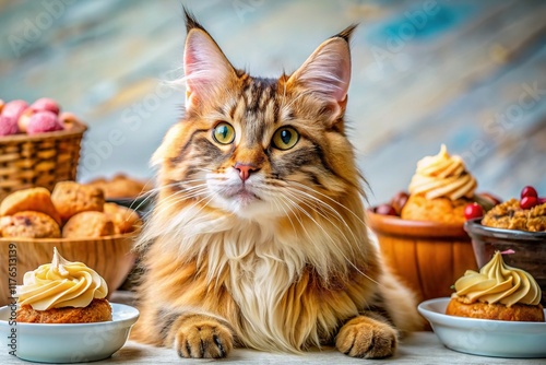 Adorable Maine Coon Cat Sticker, Clipart & Background for Food Photography photo