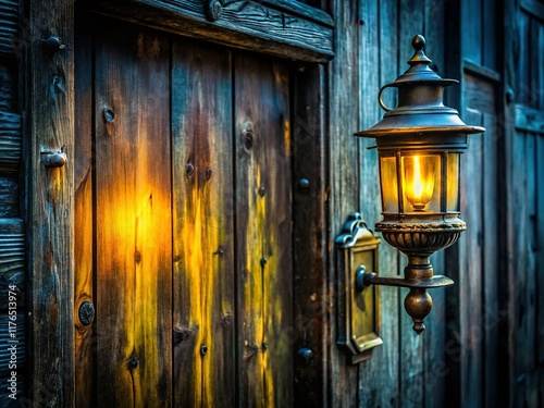 Wallpaper Mural Antique Black Doorway with Vintage Lamp, Rule of Thirds Composition - Stock Photo Torontodigital.ca