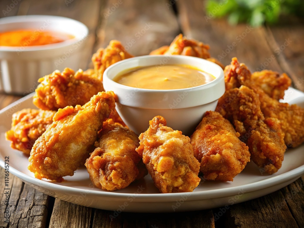 Crispy Fried Chicken Wings with Creamy Orange Dipping Sauce - Macro Photography Crispy Fried Chicken Wings with Creamy Orange Dipping Sauce - Macro Photography