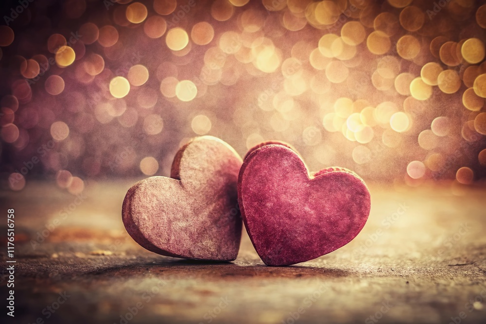 Fototapeta premium Vintage Valentine's Day: Unpaired Hearts, Retro Romance, Antique Photo Style