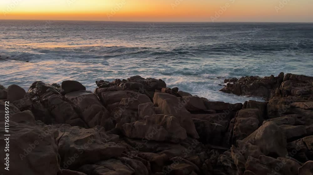Rocky coastline sunset