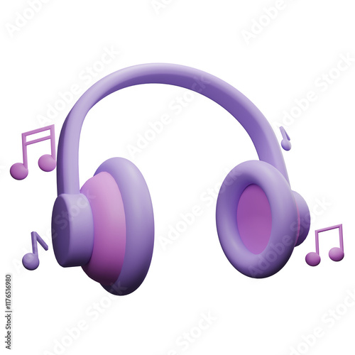 3d icon render a kawaii purple headphones