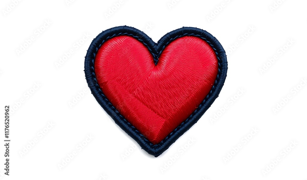 Red Heart Patch with Navy Blue Stitching on White Background. AI Generated Red Heart Patch with Navy Blue Stitching on White Background. AI Generated