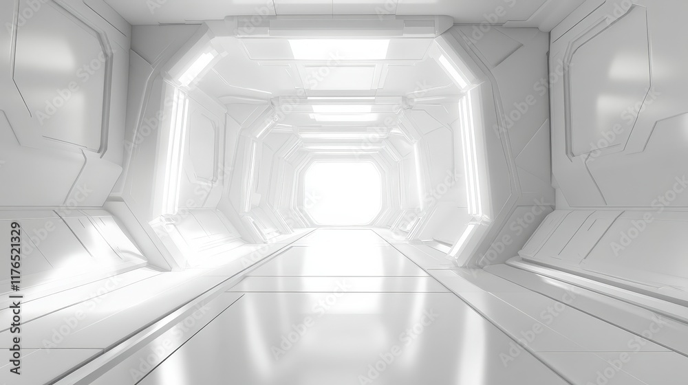 Obraz premium Abstract 3D White Room with Bright Light, Futuristic Space Concept for Technology Background Use in Modern Design and Art Projects