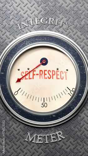 Self-Respect and Integrity that is hitting a full scale, showing a very high level of self-respect, overload of it, too much of it. Maximum value, off the charts.  ,3d illustration photo