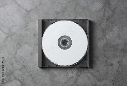 블랙 CD 케이스에 들어있는 CD 라벨 디자인 목업
