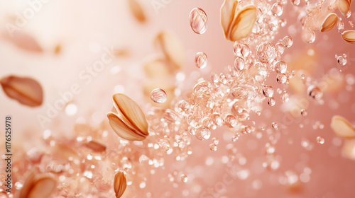 Radiant Dewy Background with Wheat Oat Extracts and Space for Text, Ideal for Skincare and Beauty Products