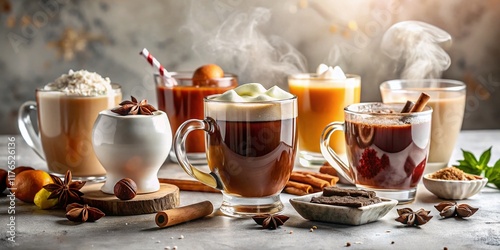 Warm Winter Drinks: Cozy Hot Beverages Collection on White