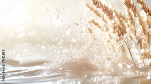 Clean Minimalist Layout with Wheat Germ Extracts and Dewy Glowing Background for Skincare Promotions