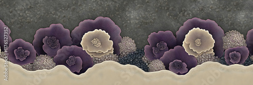 Abstract Floral 3D Illustration: Intricate Design with Textured Petals and Neutral Tones photo