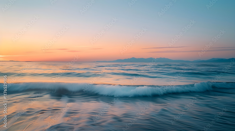 Tranquil Coastal Dawn with Expansive Horizon and Reflective Waters Tranquil Coastal Dawn with Expansive Horizon and Reflective Waters