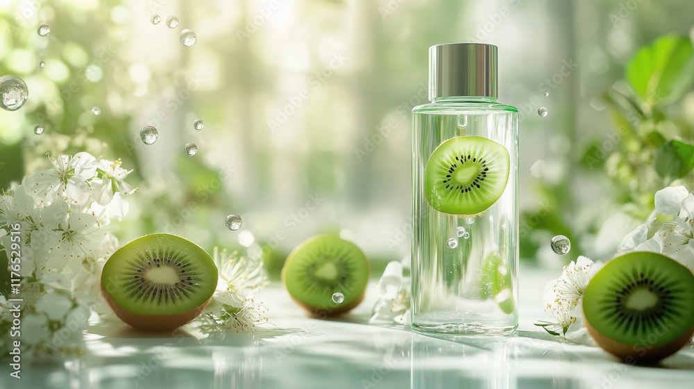 Soft and Clean Background Emphasizing Kiwi Extract with Dewy Light Effect Soft and Clean Background Emphasizing Kiwi Extract with Dewy Light Effect