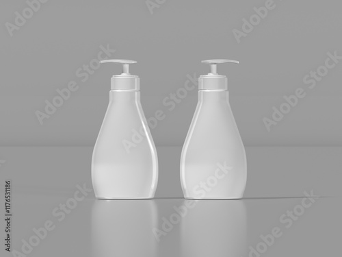 3d render Two White Pump Dispenser Bottle for Soap, Shower Gel, or Skincare Products 