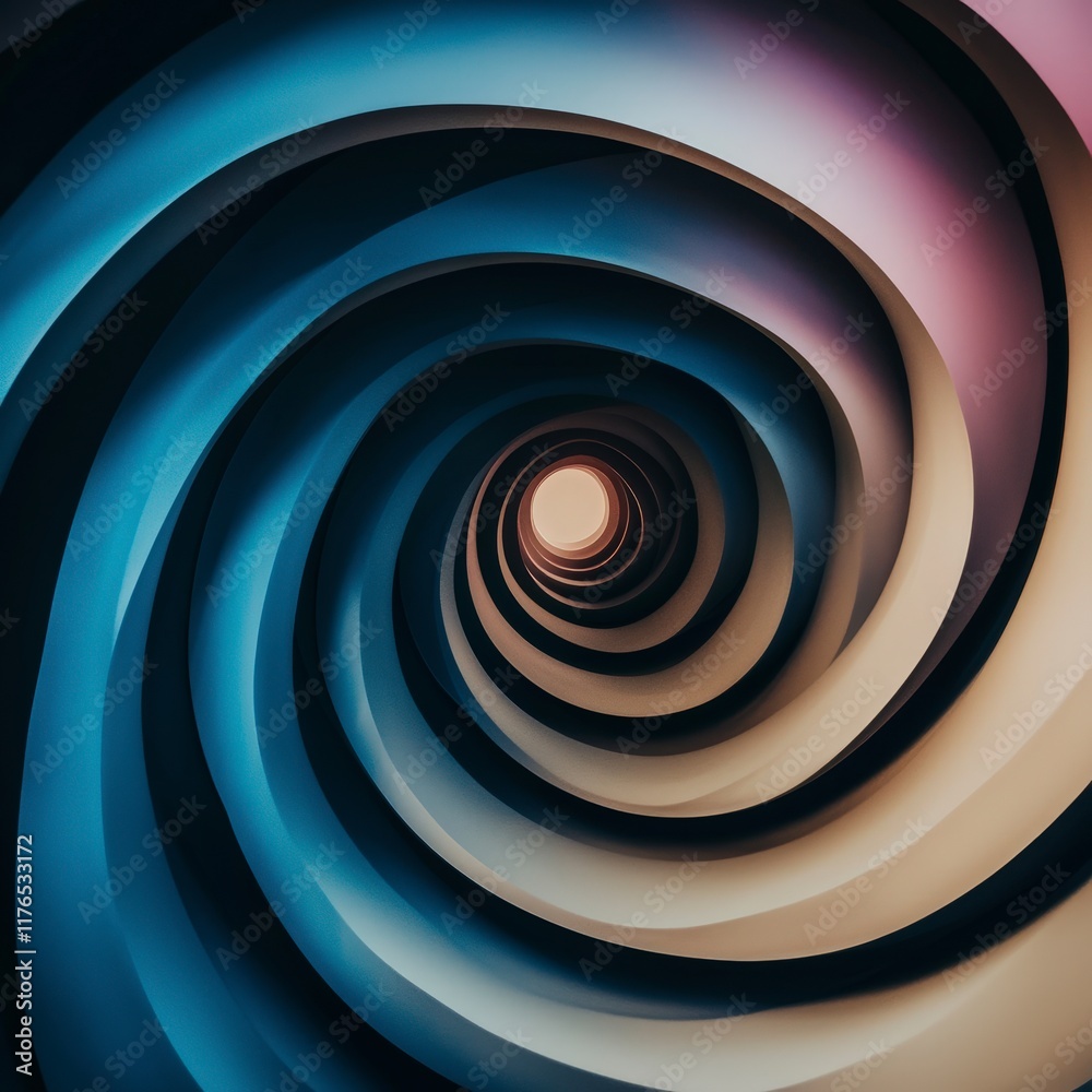 Fototapeta premium Abstract Swirling Spiral Design Blue Pink Hues 3D Art Modern Architecture Background T