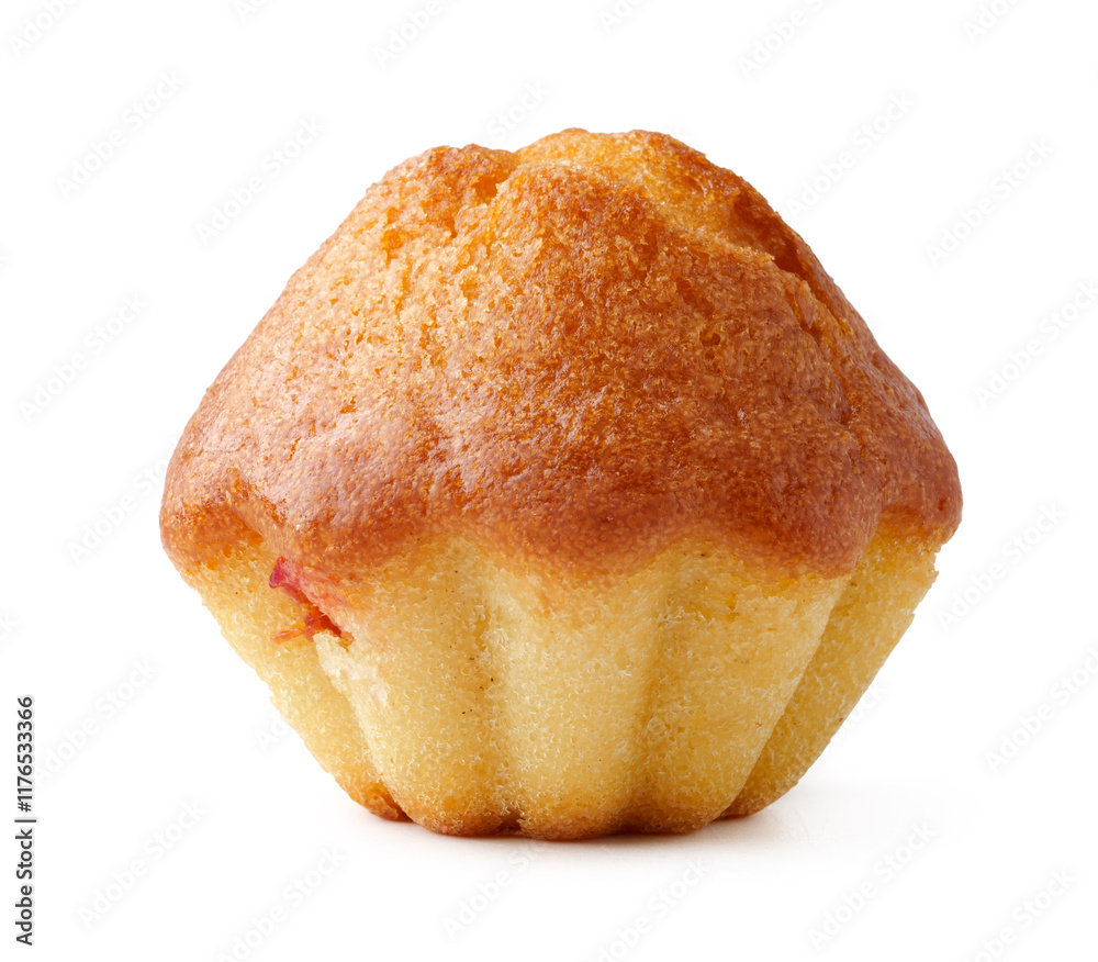 Moist buttery cupcake with a golden brown top, perfect for special occasions, served on a white background