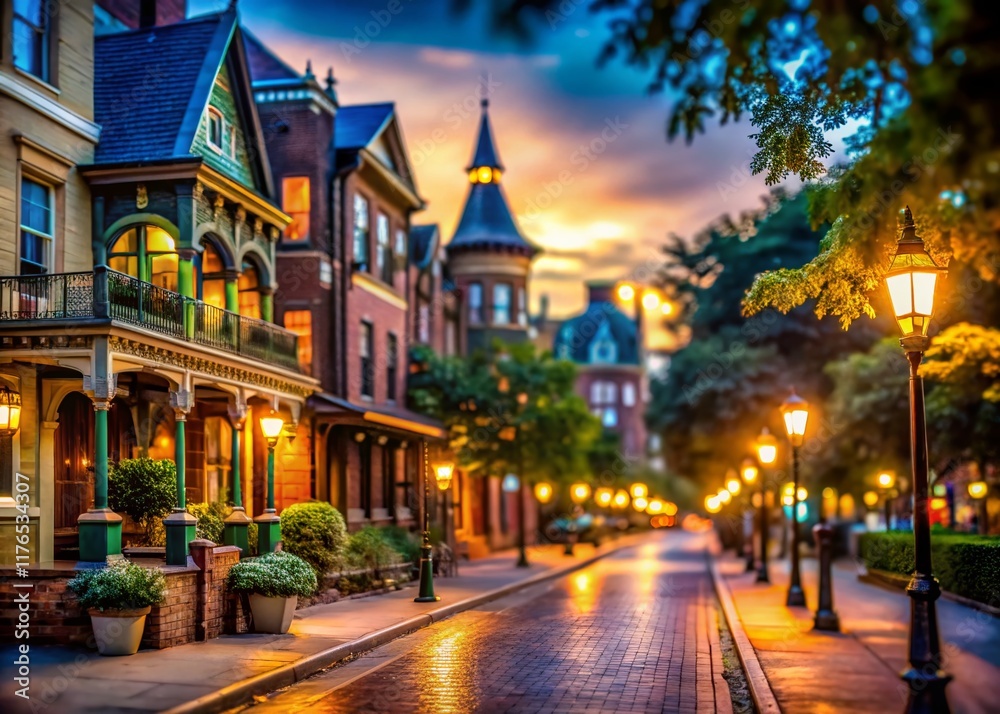 Naklejka premium West End Historic District Charm: Bokeh Night Photography
