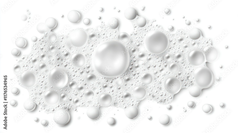 Photorealistic bubbles bursting mid-page, creating fine mist droplets that float upwards, accumulating into froth on a white background. Photorealistic bubbles bursting mid-page, creating fine mist droplets that float upwards, accumulating into froth on a white background.
