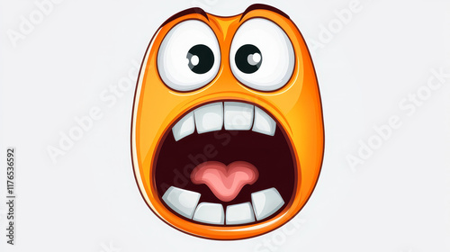 Screaming from horror emoticon isolated scared emoji with wide open mouth. Vector frightened or terrified emoticon, scared or surprised, afraid or horrified face. Amazed emoticon in terror photo