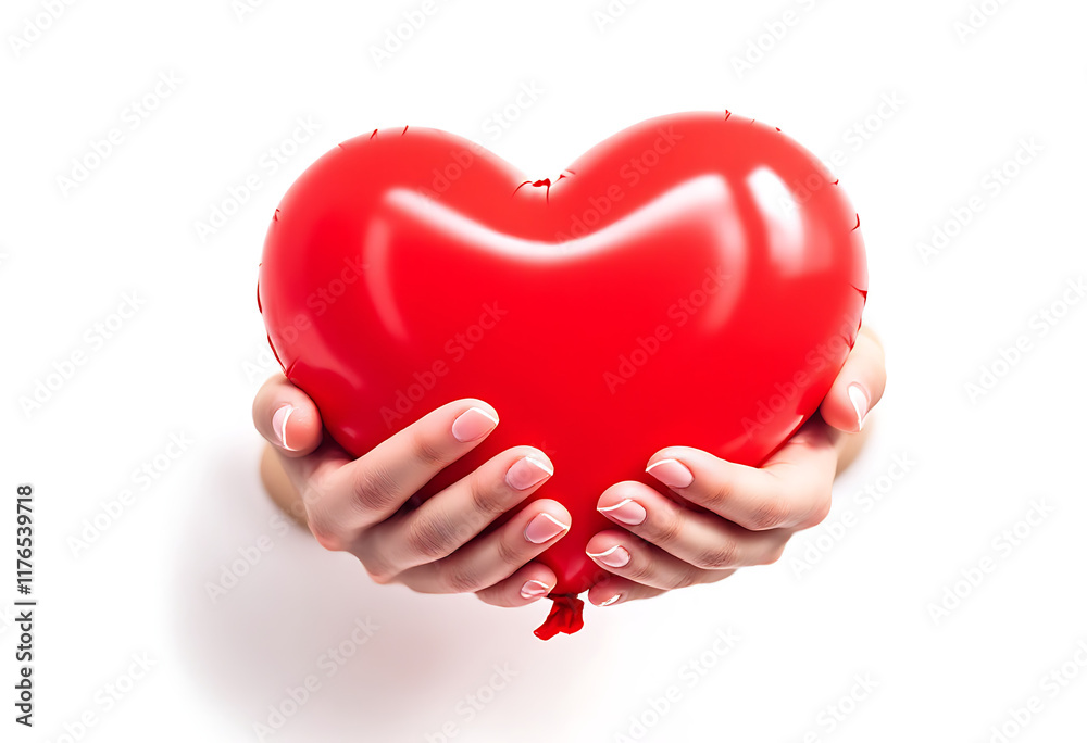 Obraz premium Loving Heart: Tender Hands Hold a Vibrant Red Balloon Heart